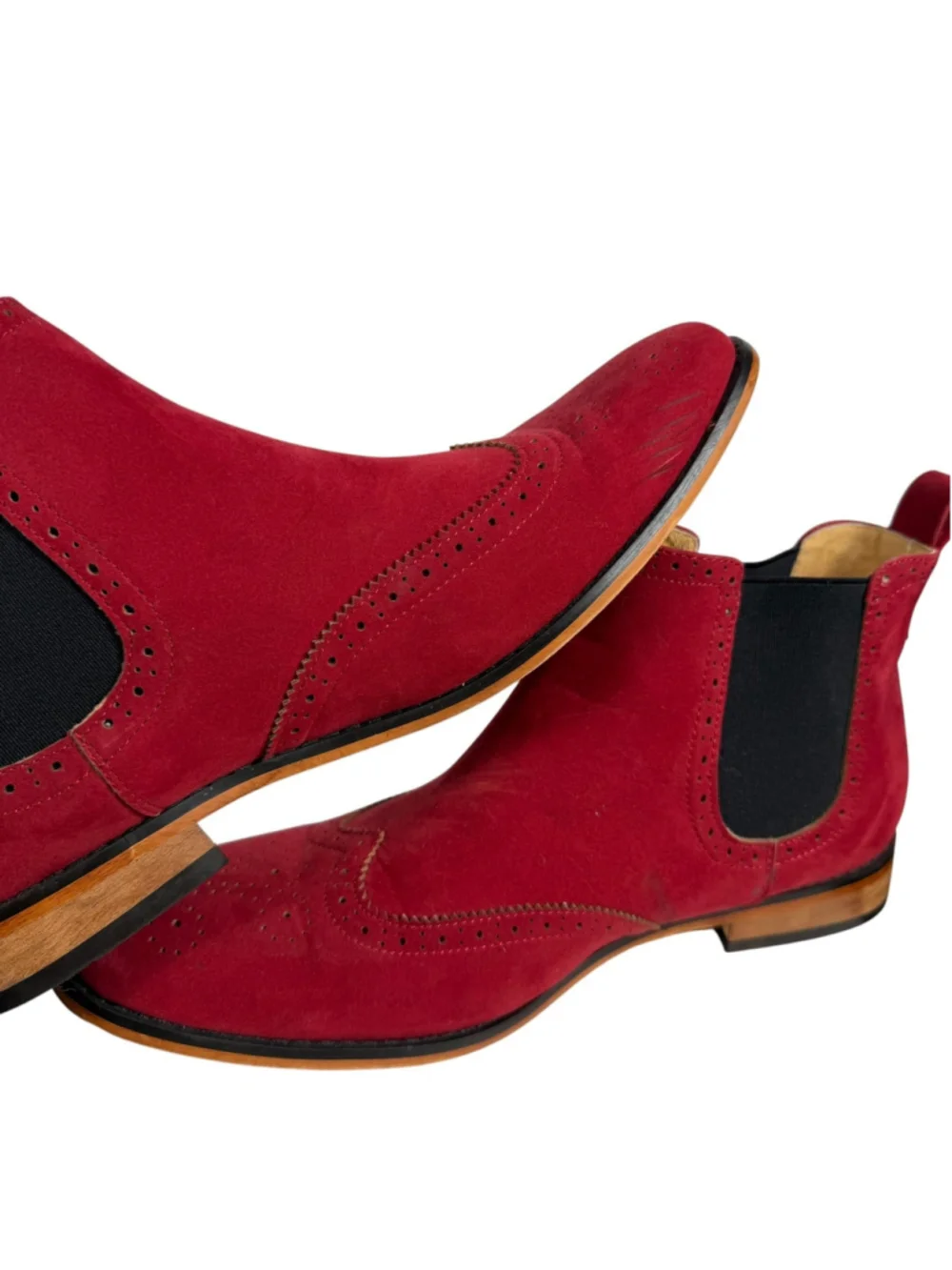 Gino Vitale Wingtip Chelsea Boots Red Leather Round Toe Slip On Formal Men's 10